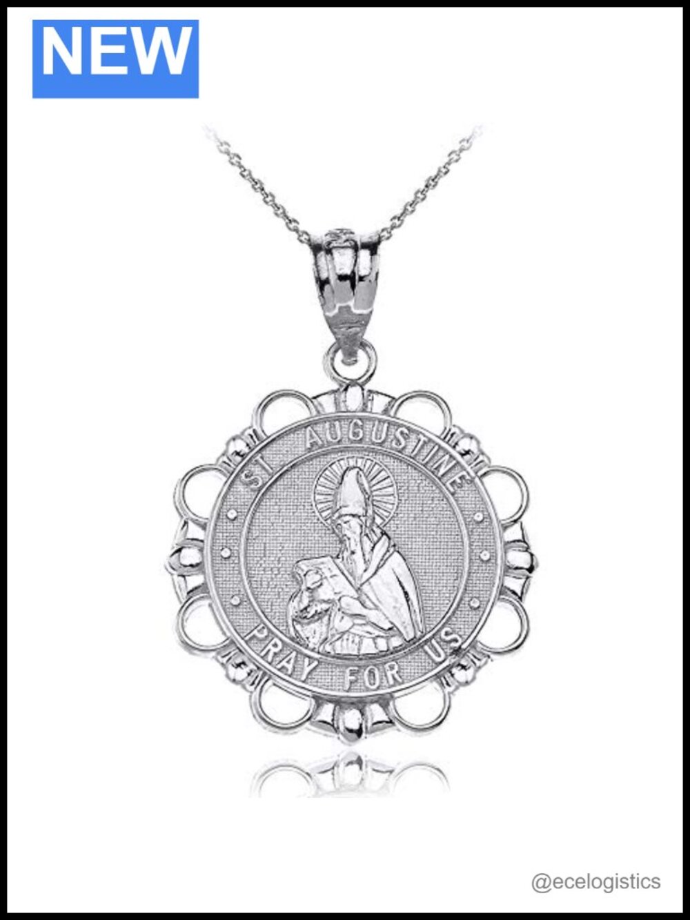 925 Sterling Silver St. Augustine Patron Saint Medal Pendant Necklace
